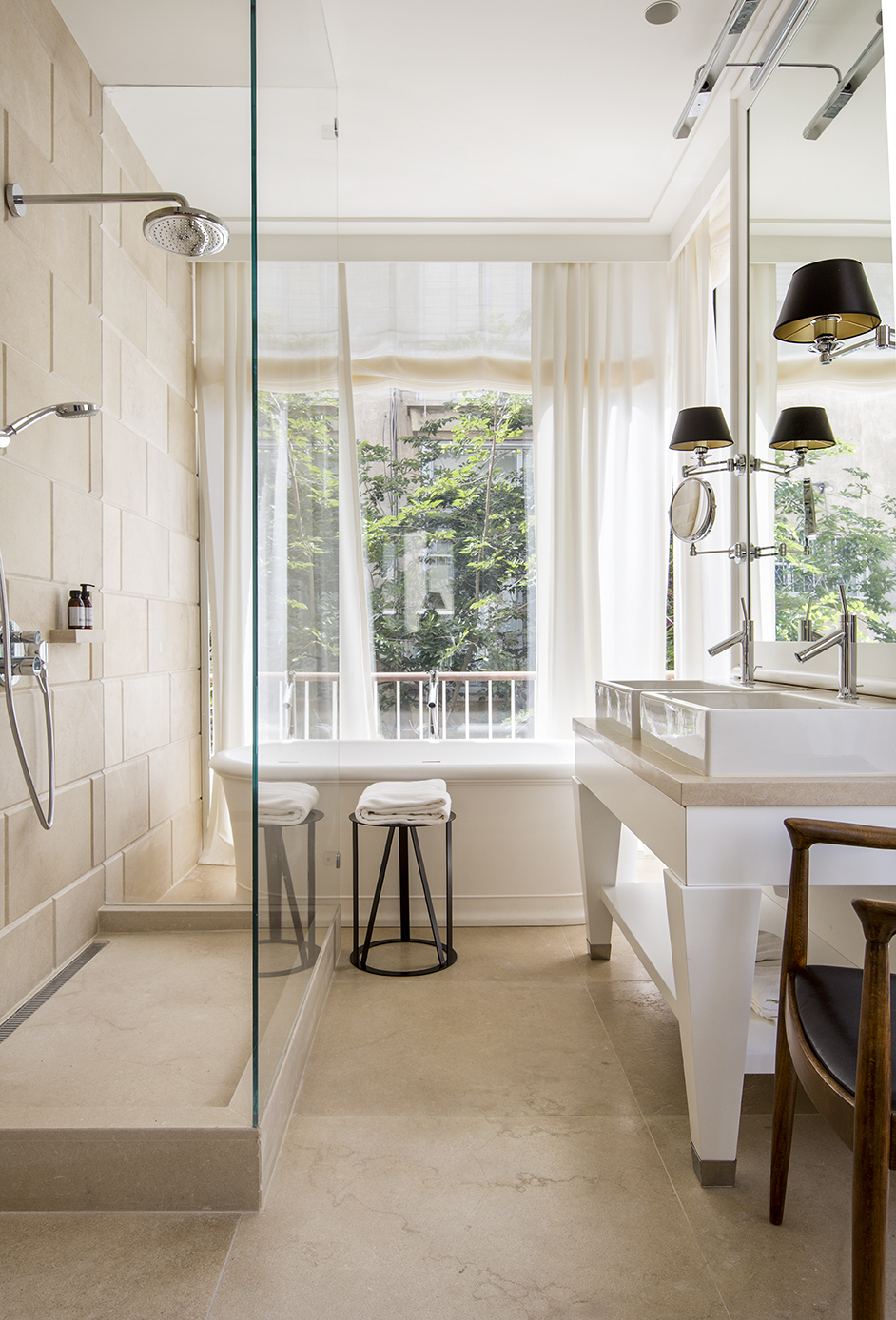 Bathroom vanity by the window
